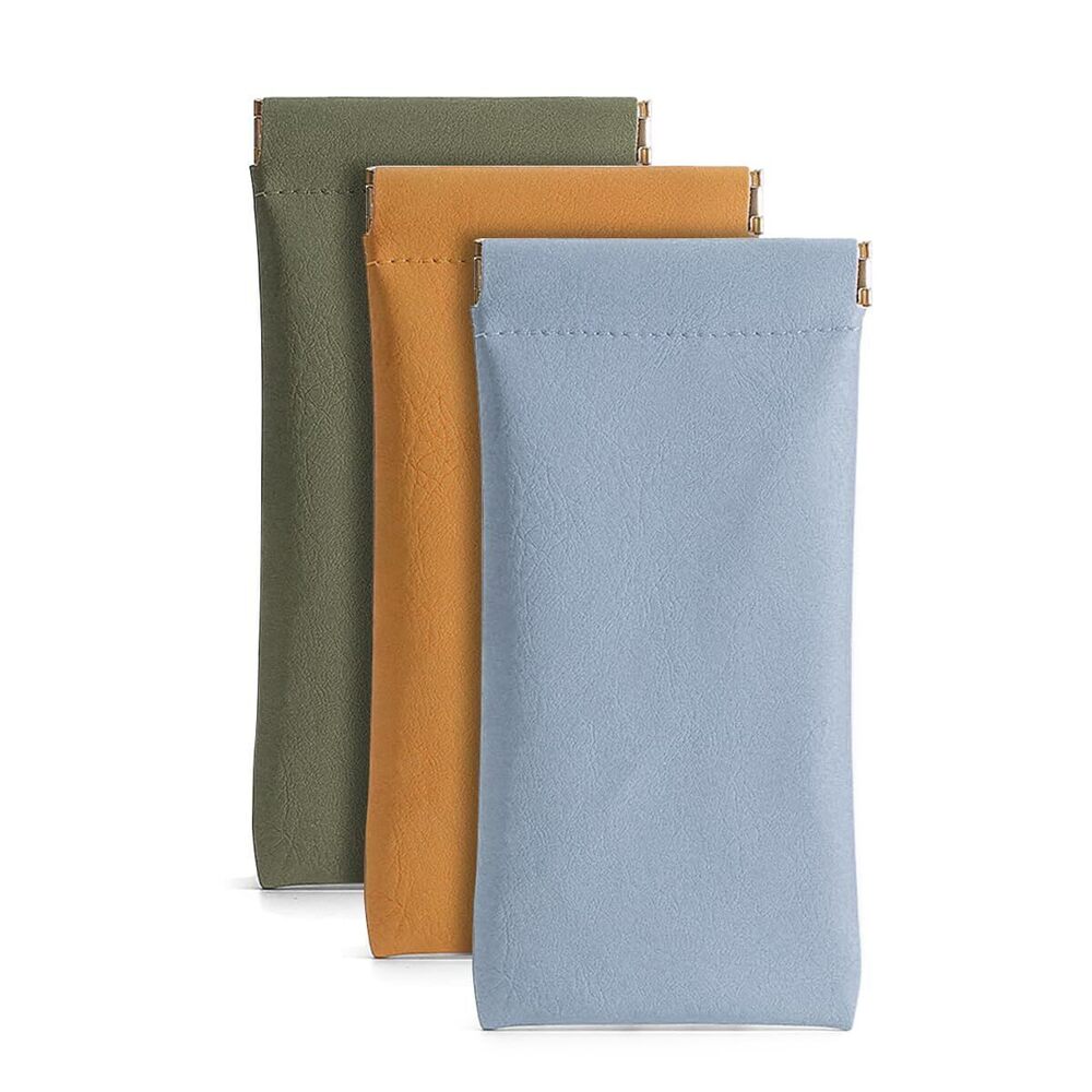 4771 3 Pack Leather Eyeglasses Cases PU Soft Sunglasses Pouch Squeeze Top